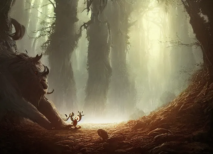 Prompt: digital art of monster and the beast in the magical forest by greg rutkowski 8k