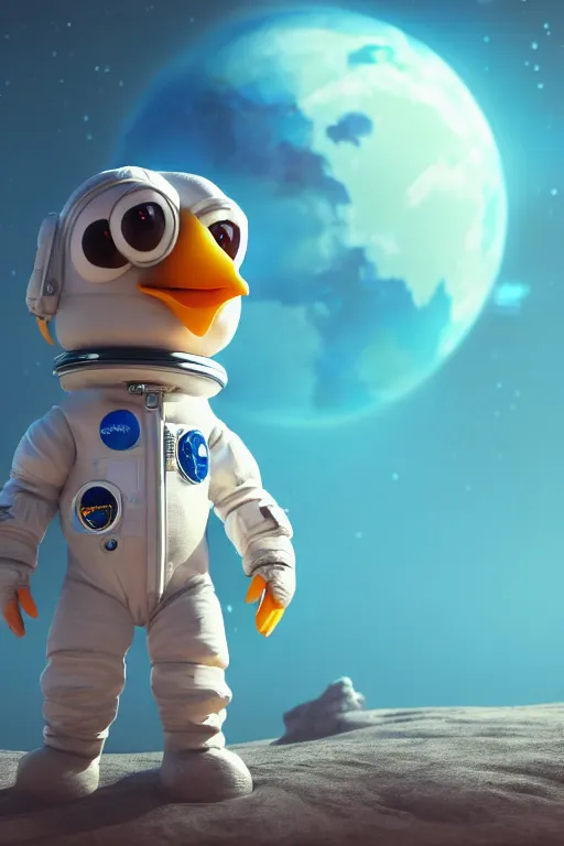 Prompt: a lonely chicken wearing a space suit without helmet in a alien planet, profile picture, digital art, concept art, trending on DeviantArt, highly detailed, high quality, 4K, cartoon, high coherence, path traced, blue sky in the background, octane render, digital painting, no helmet, masterpiece, anatomically correct, hyperrealistic