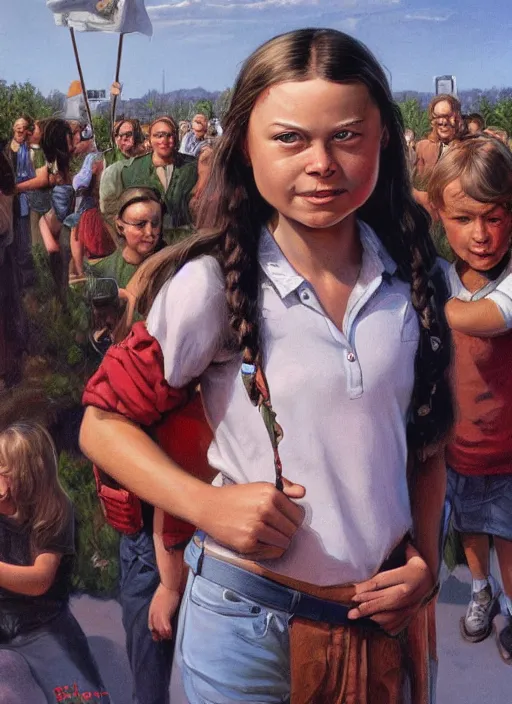 Prompt: greta thunberg, artwork by earl norem, detailed digital art, trending on Artstation