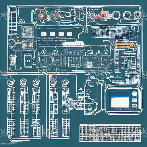 Image similar to vector art of detailed submarine control panel made of motherboards