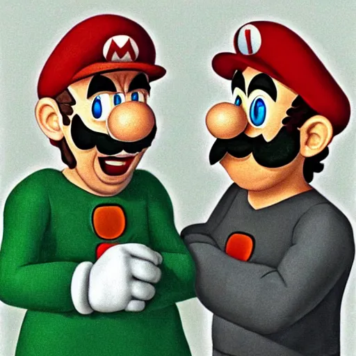 Image similar to a realistic portrait of mario and luigi in the style of bert hardy