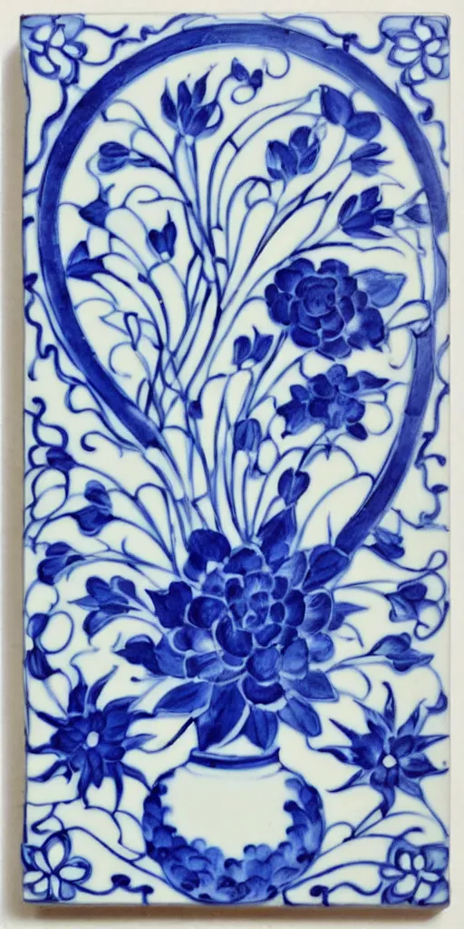 Prompt: A modern flower, style of Chinese Vase, Portuguese Blue and White Painted Tile Art