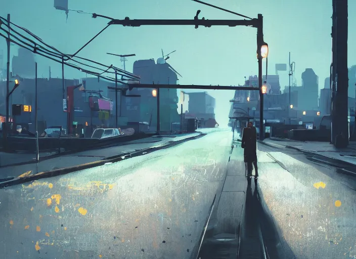 Prompt: a long road leading to a small silhouette of a postcyberpunk city on the horizon in the distance. Gas street lamps. Fields on the sides of, the road, desolate. digital illustration, very vibrant colors, soft lighting, adventurous, atmospheric lighting, 8K, octane render. By Makoto Shinkai, Stanley Artgerm Lau, WLOP, Rossdraws, James Jean, Andrei Riabovitchev, Marc Simonetti, krenz cushart, Sakimichan, D&D trending on ArtStation, digital art.