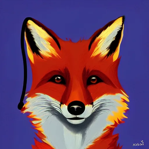 Prompt: fox in headphones, art, digital art, minimalism,