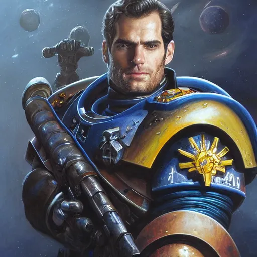 Image similar to Henry Cavill as a Space Marine, close-up portrait art by Donato Giancola and artgem, digital art, trending on artstation