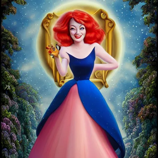 Image similar to Full body digital painting of Emma Stone as a Disney princess wearing snow white's dress, Pixar style, professional studio lightening, volumetric lightening, photorealism by Tristan Eaton Stanley Artgerm and Tom Bagshaw