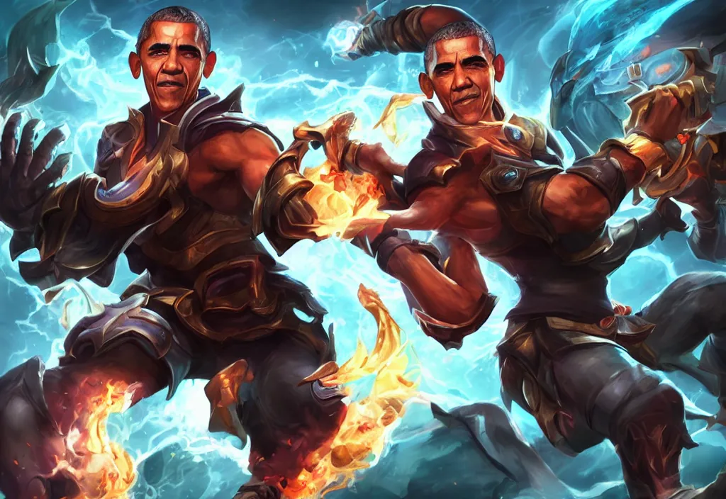 Prompt: a portrait of obama as a league of legends character