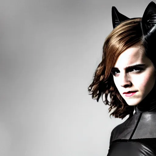 Image similar to Emma Watson as Catwoman, XF IQ4, iso, aperture, shutter, Adobe Lightroom, DxO Photolab, polarizing filter, Sense of Depth, AI enhanced, HDR, in-frame