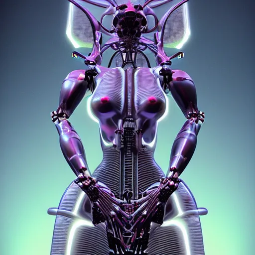 Prompt: sleek highly evolved biomechanical nubile borg queen hybrid being possessed by the machine spirit, artists mœbius and beryl cook, high contrast cinematic light, mystical shadows, sharp focus, octane render