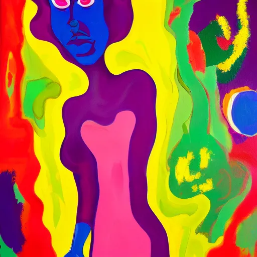 Image similar to a painting of a woman holding a baby, an ultrafine detailed painting by peter max and fiona rae and hernan bas and anna mond, featured on deviantart, metaphysical painting, biomorphic, fauvism, mixed media, photorealistic, dripping paint, palette knife texture, masterpiece