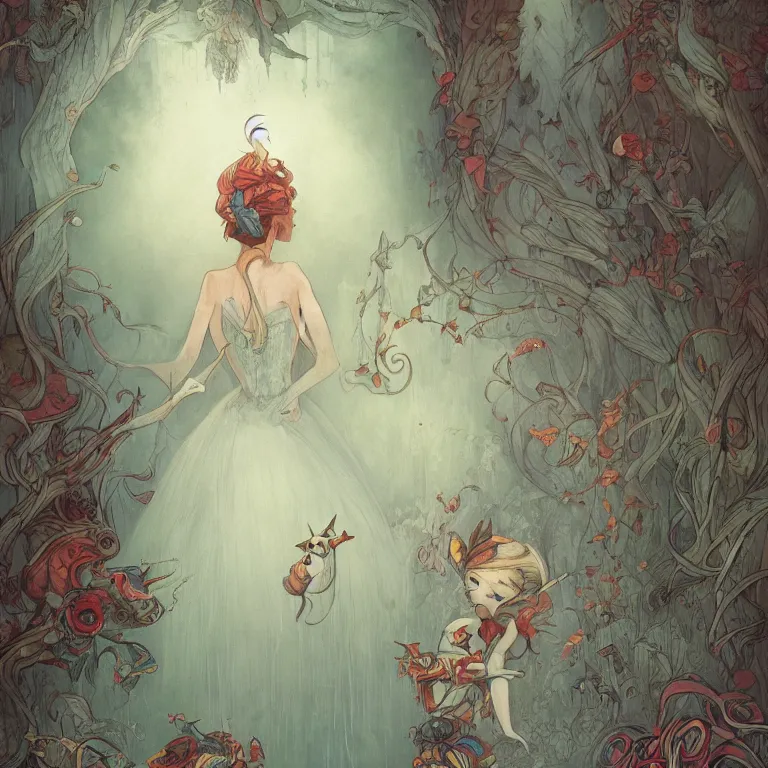 Prompt: couv fairytale by james jean, fantasy art, moody lighting, 4k