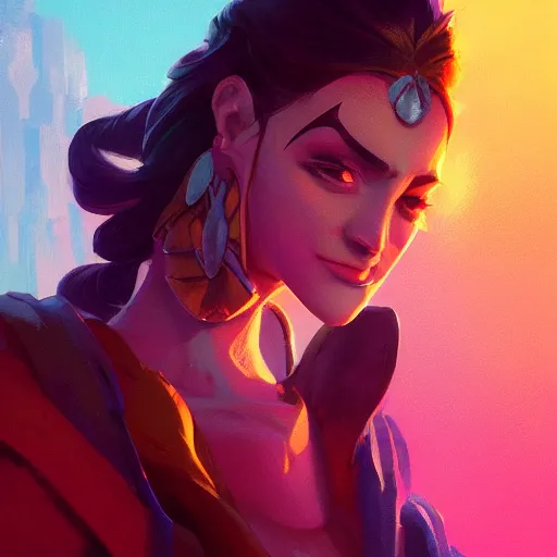 Image similar to profile portrait, maya ali mage, gloomhaven, dynamic lighting, gaudy colors, octane render aesthetic, matte painting concept art, official fanart behance hd artstation by jesper ejsing, by rhads and makoto shinkai and lois van baarle and ilya kuvshinov and rossdraws