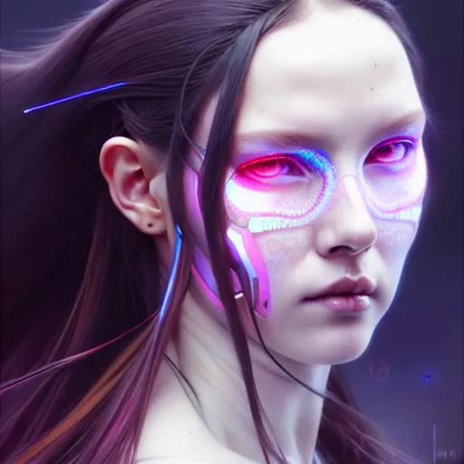 Image similar to portrait painting of a cyberpunk olivia hye from loona, ultra realistic, concept art, intricate details, eerie, highly detailed, photorealistic, octane render, 8 k, unreal engine. art by artgerm and greg rutkowski and magali villeneuve and alphonse mucha