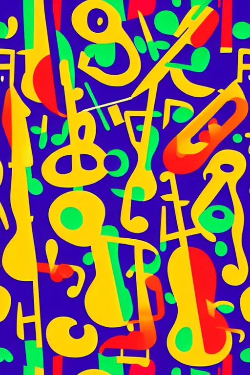 Image similar to seamless 2 d pattern of abstract musical instruments, highly detailed, designed by tarsila do amaral and henri matisse, graphic design, 8 k, 4 k