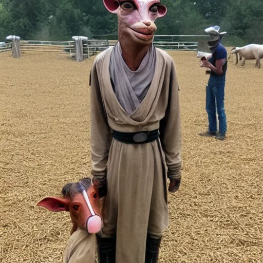 Image similar to jar jar binks working on his dairy farm