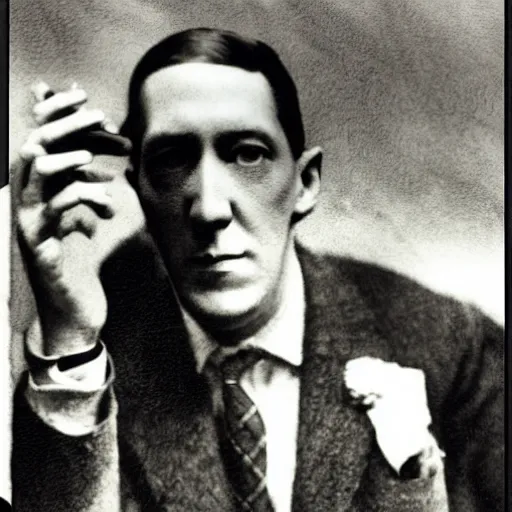 Prompt: H. P. Lovecraft at the horse races