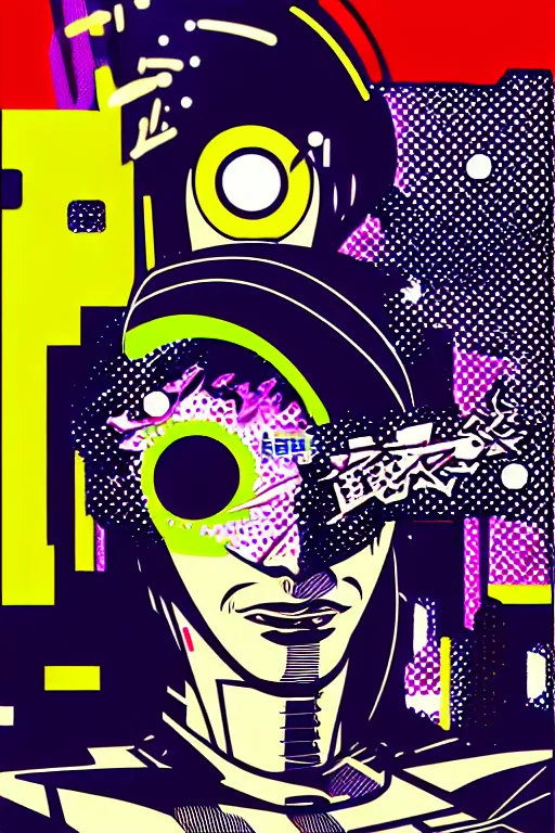 Image similar to futuristic japanese cyberpunk by roy lichtenstein, by andy warhol, ben - day dots, pop art, bladerunner, pixiv contest winner, cyberpunk style, cyberpunk color scheme, mechanical, high resolution, hd, intricate detail, fine detail, 8 k