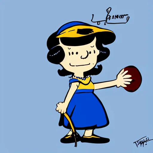 Image similar to Lucy van Pelt from Peanuts holding down an American football, digital art, artstation