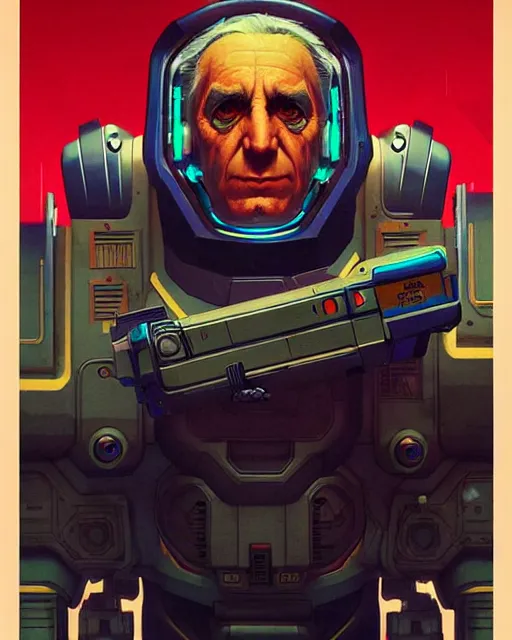 Image similar to sigma from overwatch, character portrait, portrait, close up, concept art, intricate details, highly detailed, vintage sci - fi poster, retro future, in the style of chris foss, rodger dean, moebius, michael whelan, and gustave dore