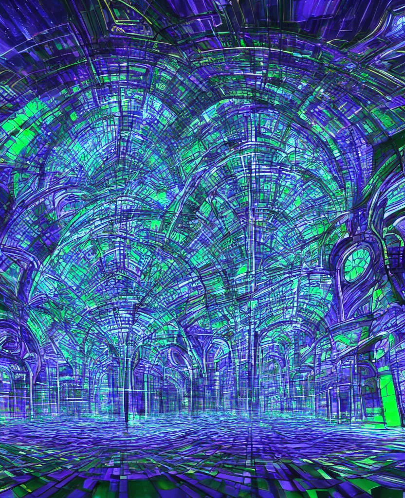 Prompt: techno - spiritual utopian cathedral, perfect future, award winning digital art