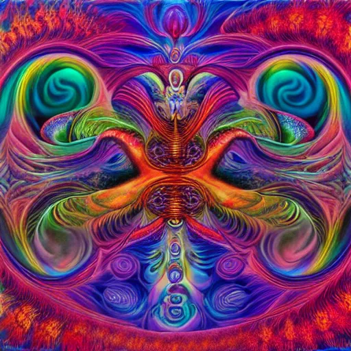 Prompt: psychedelic album cover in the style of Hannah Yata and Alex Grey 4k