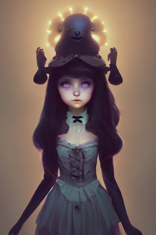 Image similar to super cute Bioluminescent gothic lolita character concept, soft light, soft mood, realistic body features and face, illustration, painting oil on canvas by Elena Zhurikhina and Goro Fujita and Charlie Bowater, octane render trending on artstation, 4k, 8k, HD