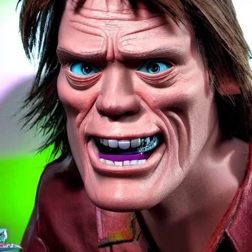 Image similar to animatronic Jim Carrey, exposed mechanics, test photo, Stan Winston studios, detailed, 4k