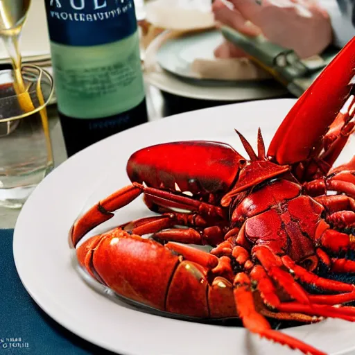 Prompt: a lobster dinner, cookbook photo, good composition