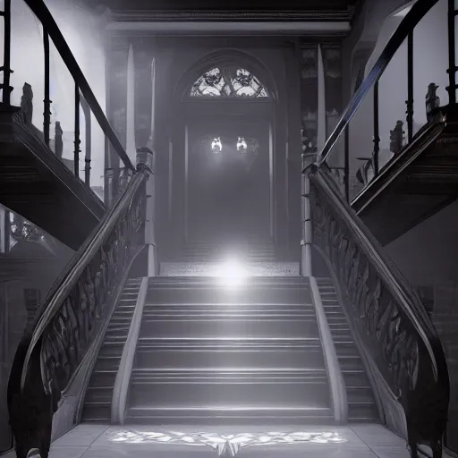 Prompt: staircase labrynth, several staircases folding into each other, water dripping from the ceilings, foggy atmosphere, beam of light, ufos, cinematic lighting, ultra details, incredibly realistic, octane rendering, z brush, unreal engine 5, photorealistic, 8k