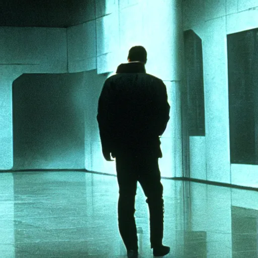 Prompt: cinematic portrait of a runaway replicant in an empty room, still from the movie bladerunner