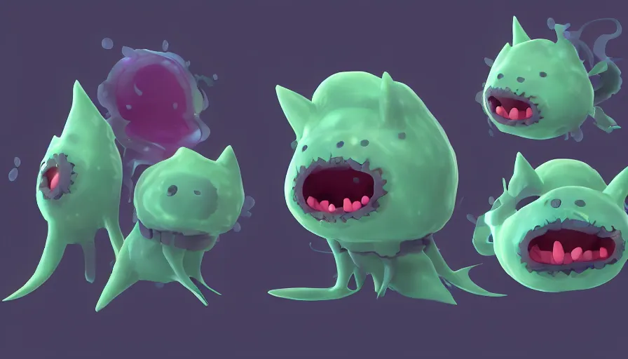 Image similar to a digital art portrait of black slime cat character design from slime rancher, cute liquid ink cat character sheet, 4 k, ultra detail, volumetric lighting, unreal engine, octane render