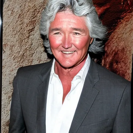 Image similar to patrick duffy shoulder length grey hair wearing a white shirt