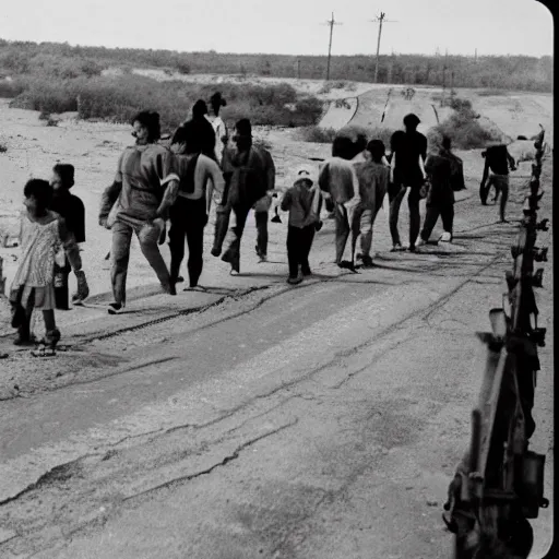 Prompt: a surreal photograph of immigrants crossing the us border, 4 k,