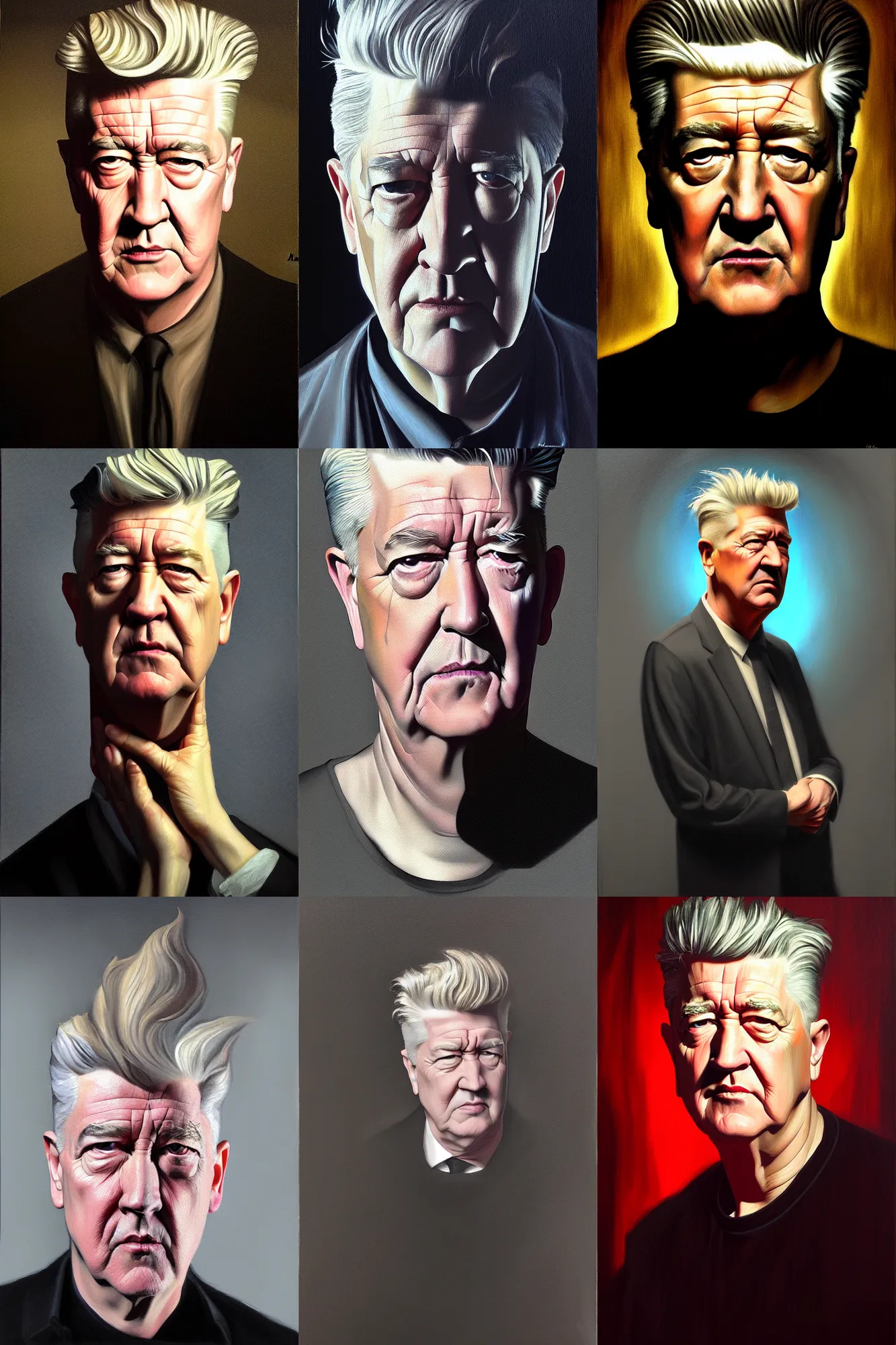 Prompt: david lynch portrait, oil painting by fernando de felipe, digital painting, concept art, chiaroscuro, golden ratio, rule of thirds