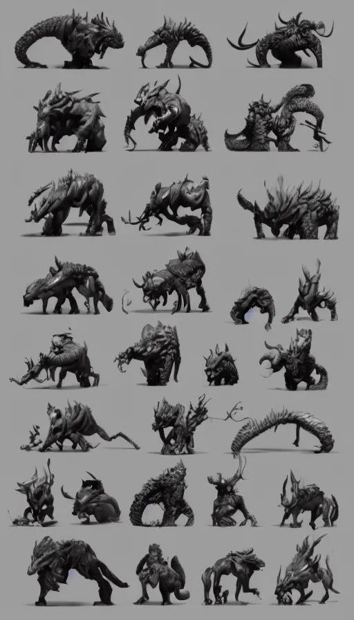 Image similar to creatures sculpted by zhelong xu, artstation