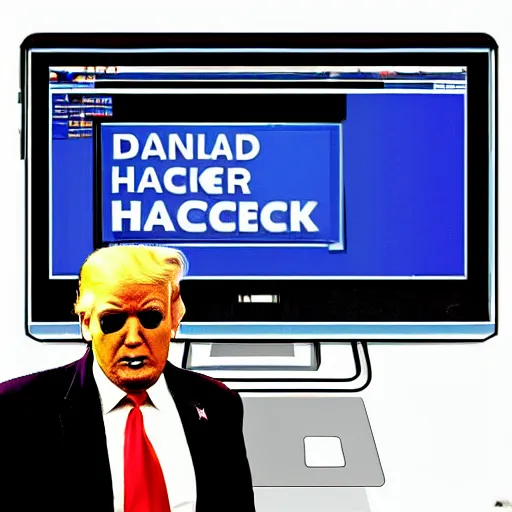 Prompt: donald trump being a hacker, hacking into the mainframe, wearing sunglasses and a dark coat in a dark room