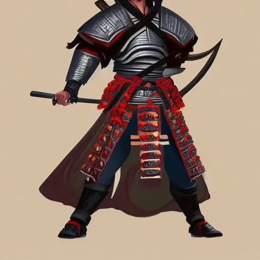 Prompt: full body shot of samurai, concept art, fantasy character portrait, fantasy, illustration, trending on artstation
