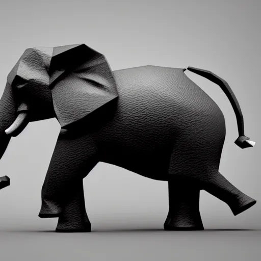 Image similar to cute elephant, low-poly, orthographic, blender render