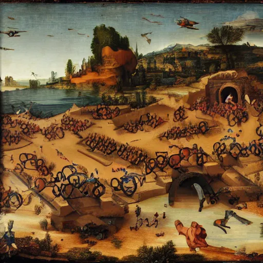 Image similar to all terrain vehicle race, renaissance composition