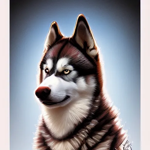 Image similar to beautiful detailed picture of a hershey bar in the shape of a husky, intricate, elegant, highly detailed, my rendition, digital painting, artstation, concept art, smooth, sharp focus, illustration, art by artgerm and greg rutkowski and alphonse mucha