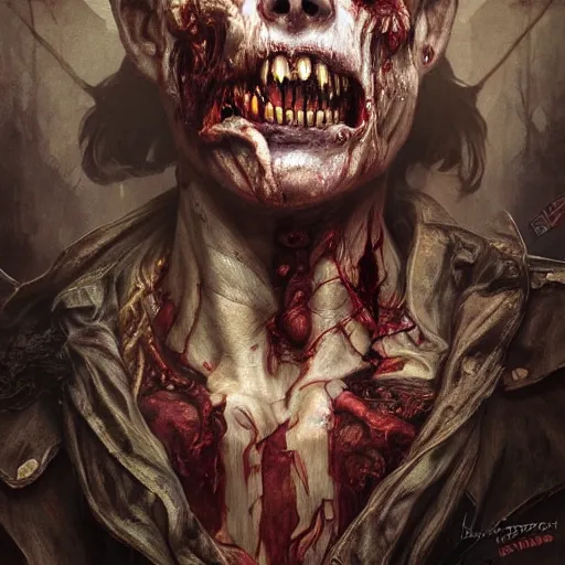 Image similar to painting painting of a male zombie, ultra realistic, concept art, intricate details, eerie, highly detailed, photorealistic, octane render, 8 k, unreal engine. art by artgerm and greg rutkowski and alphonse mucha