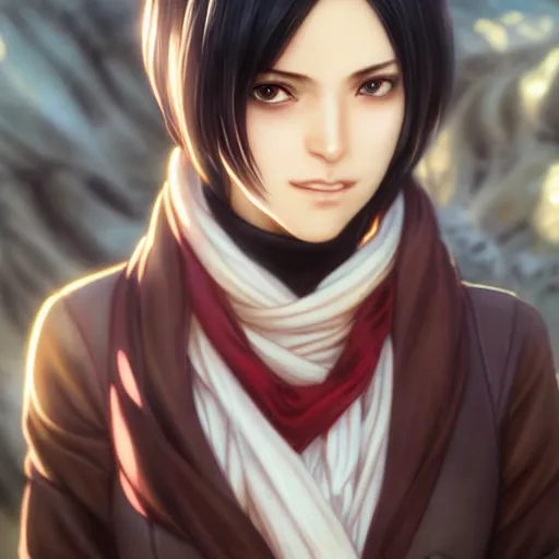 Image similar to mikasa ackerman, bokeh, beautiful face!!!!, 2 7 years old, cg animation, lifelike, animated, realistic, character select portrait, by artgerm, greg rutkowski, alphonse mucha, 3 d