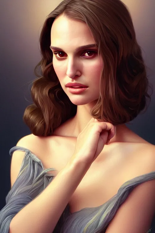 Prompt: Natalie Portman, fantasy, portrait, sharp focus, intricate, elegant, digital painting, artstation, matte, highly detailed, concept art, illustration, ambient lighting, art by ilya kuvshinov, artgerm, Alphonse mucha, and Greg Rutkowski