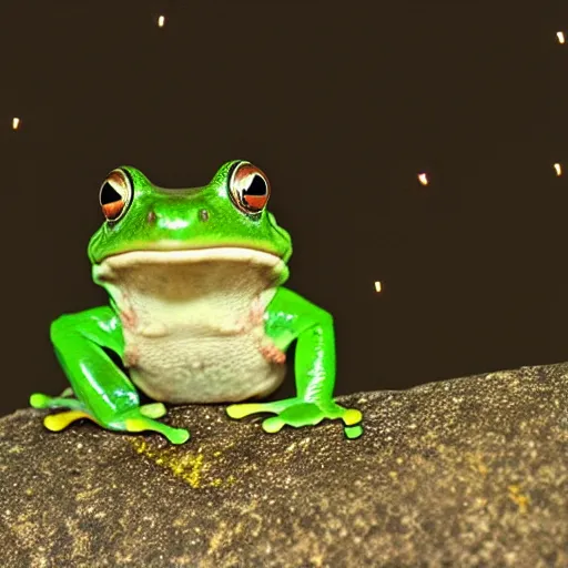 Prompt: a frog teaching a class about fireflies