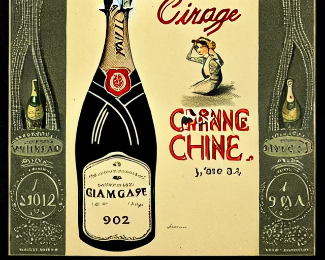 Prompt: vintage, champagne. can can, french, realistic, cheerful, 1 9 0 2