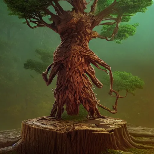 Image similar to donald trump is fused into a tree stump, hyperdetailed, artstation, cgsociety, 8 k
