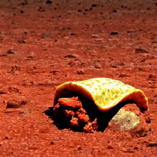 Prompt: a lonely taco on mars, photograph, red lighting, taco,