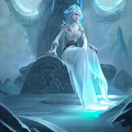 Image similar to ice queen sitting on the ice throne, epic fantasy style, in the style of Greg Rutkowski, hearthstone artwork