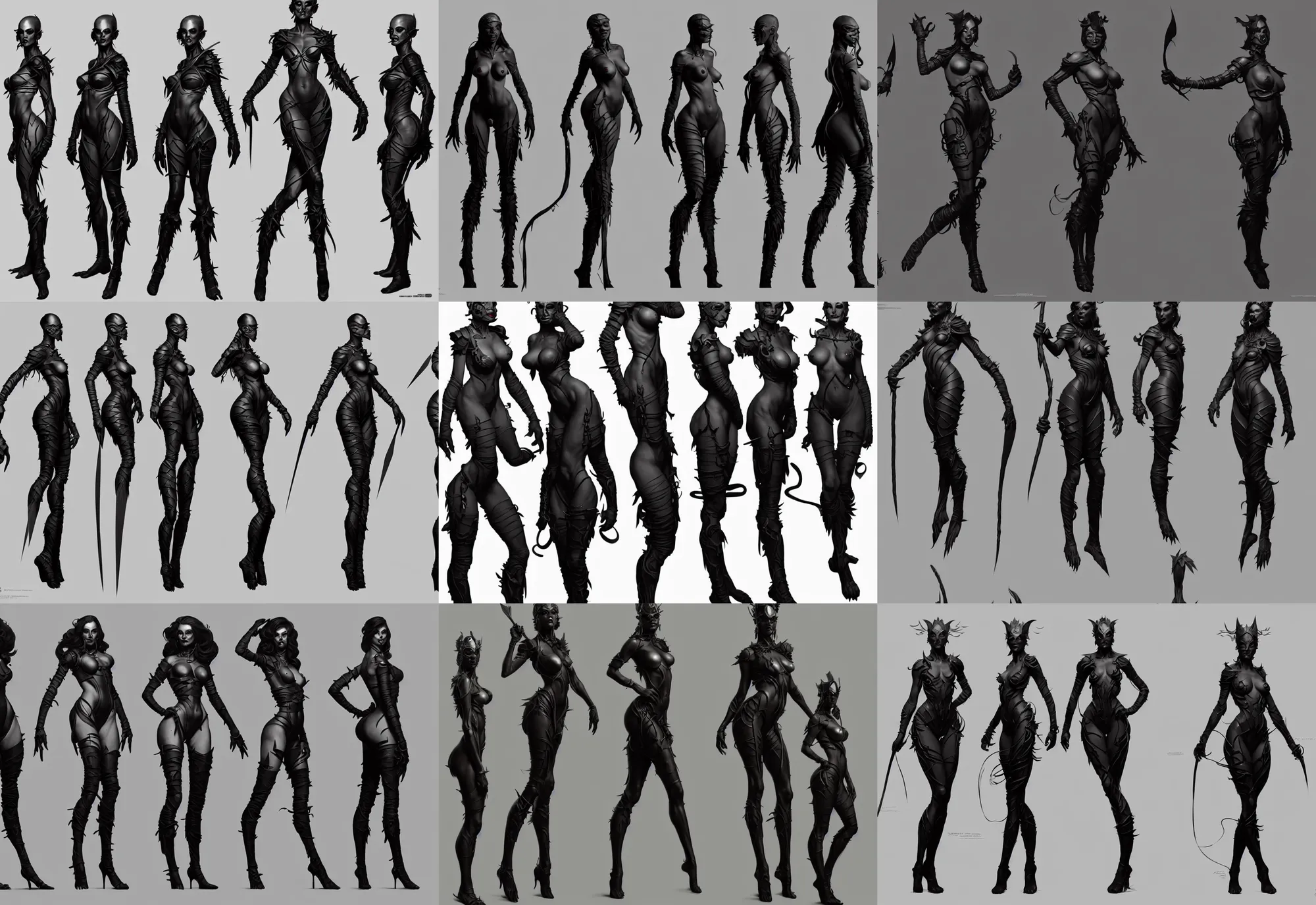 Image similar to three views game character design by illustrator of riot games, donato giancola and greg rutkowski. just one lonely black tape project show attctive showgirl!! full body!! future head set. contour light effect!! 8 k. stage light. octane render. sharp edge. ultra clear detailed
