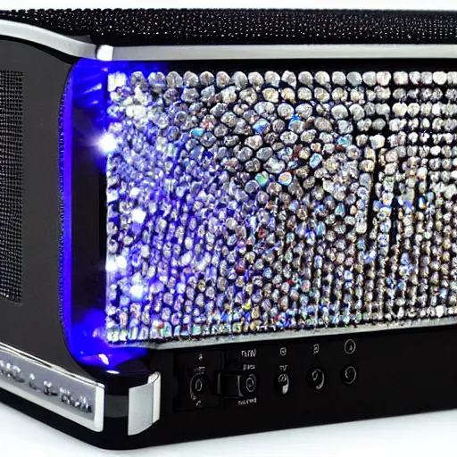 Image similar to a sega megadrive console made of swarovski crystal specular highlights